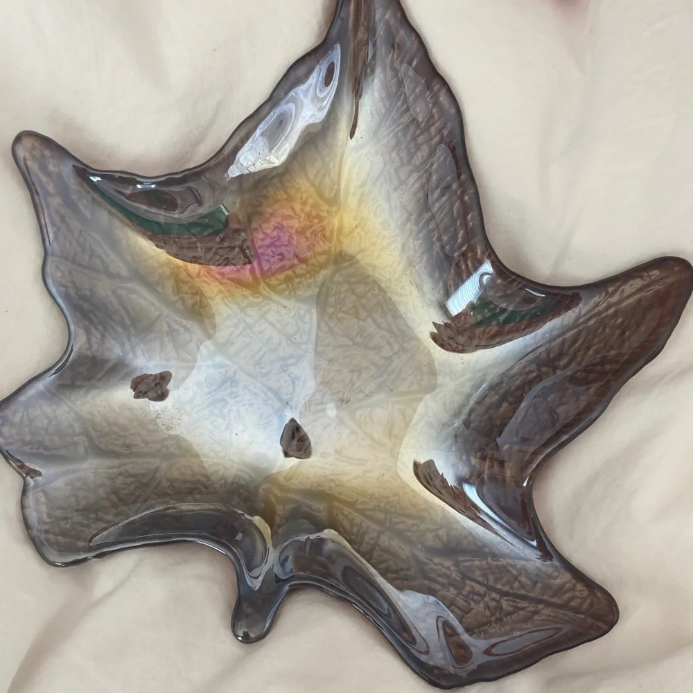 Fall Maple Leaf Pattern Glass Dish Set of 2